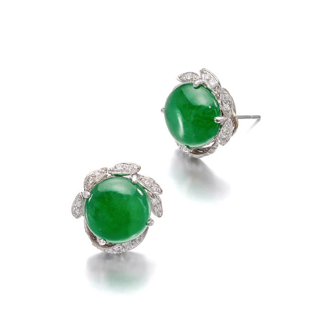 A Pair of Jadeite, Diamond and White Gold Earrings