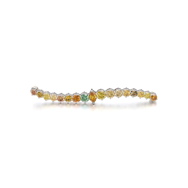 A Coloured Diamond and Platinum Bar Brooch
