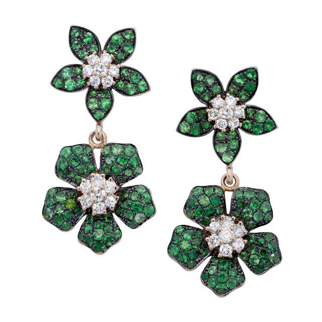 Tsavorite Garnet, Diamond and Gold Ear Pendants
