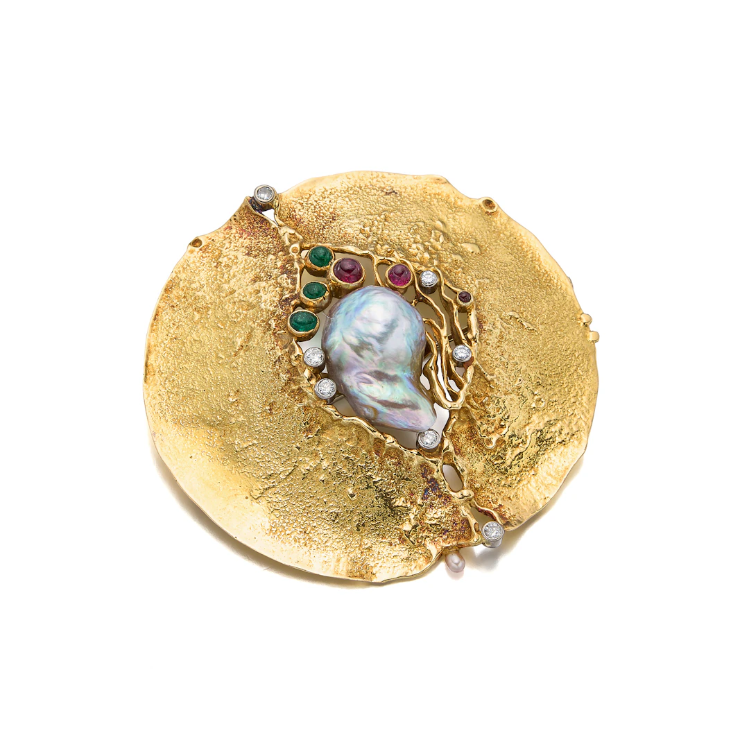 A Multi-Gem and Gold Brooch, Karl Stittgen