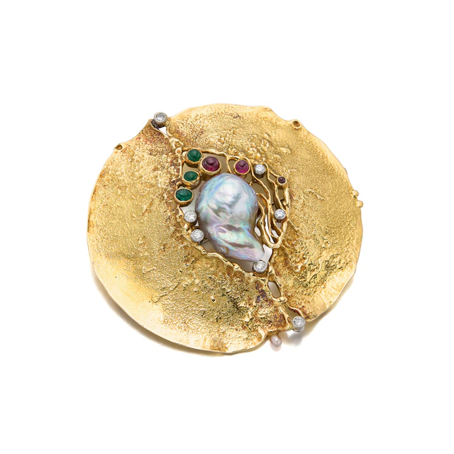 A Multi-Gem and Gold Brooch, Karl Stittgen