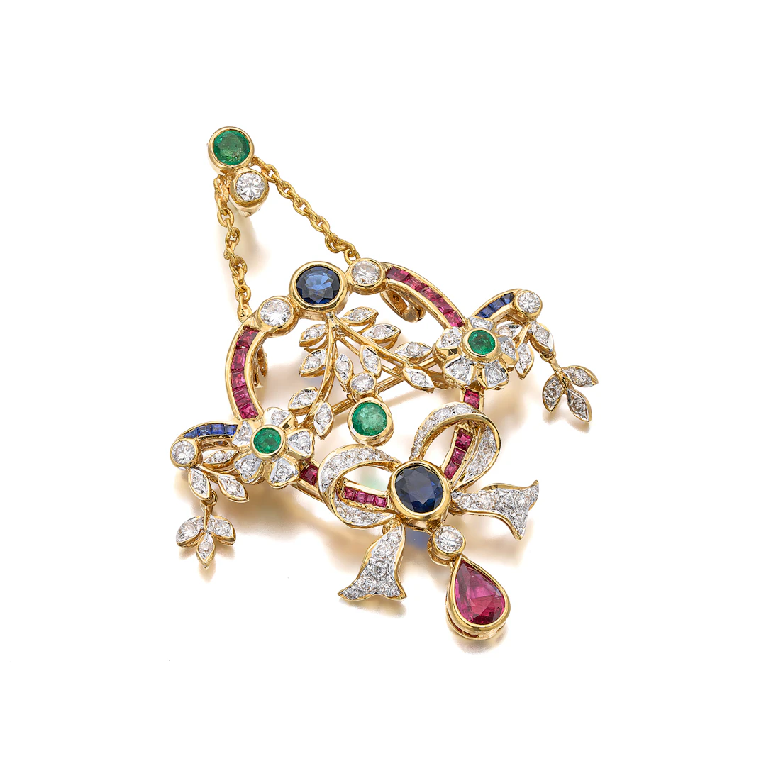 A Gem-Set, Diamond and Gold Pendant/Brooch