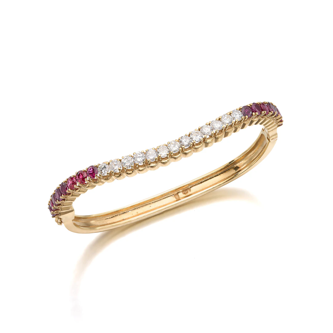 A Ruby, Diamond and Gold Bangle Bracelet