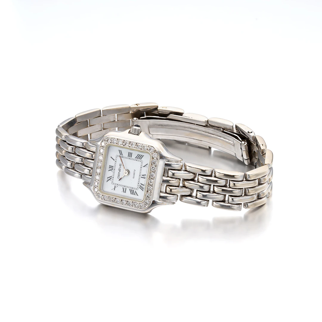 A Lady's Diamond and White Gold Wristwatch, by Geneve