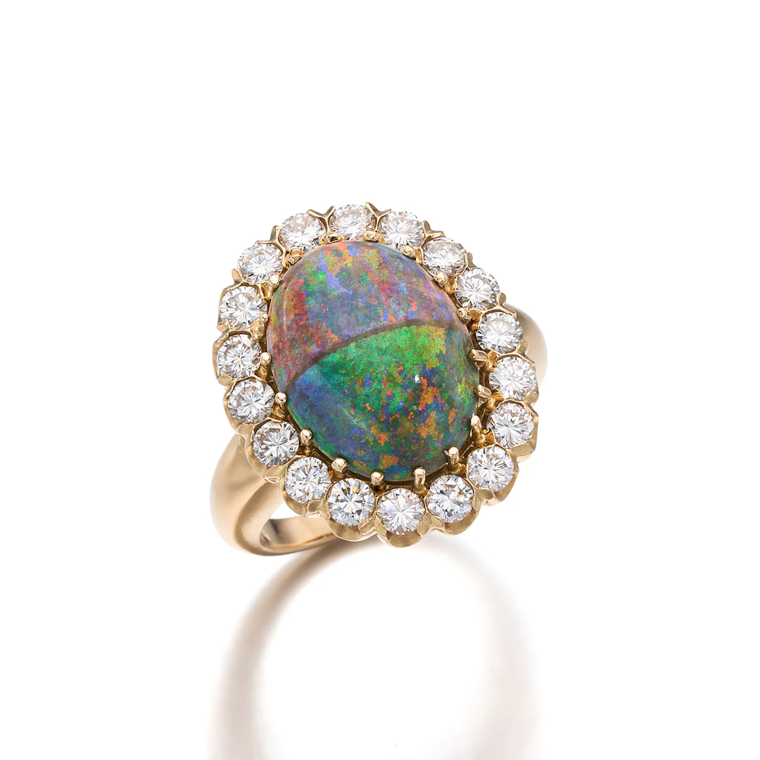 A Matrix Opal, Diamond and Gold Ring
