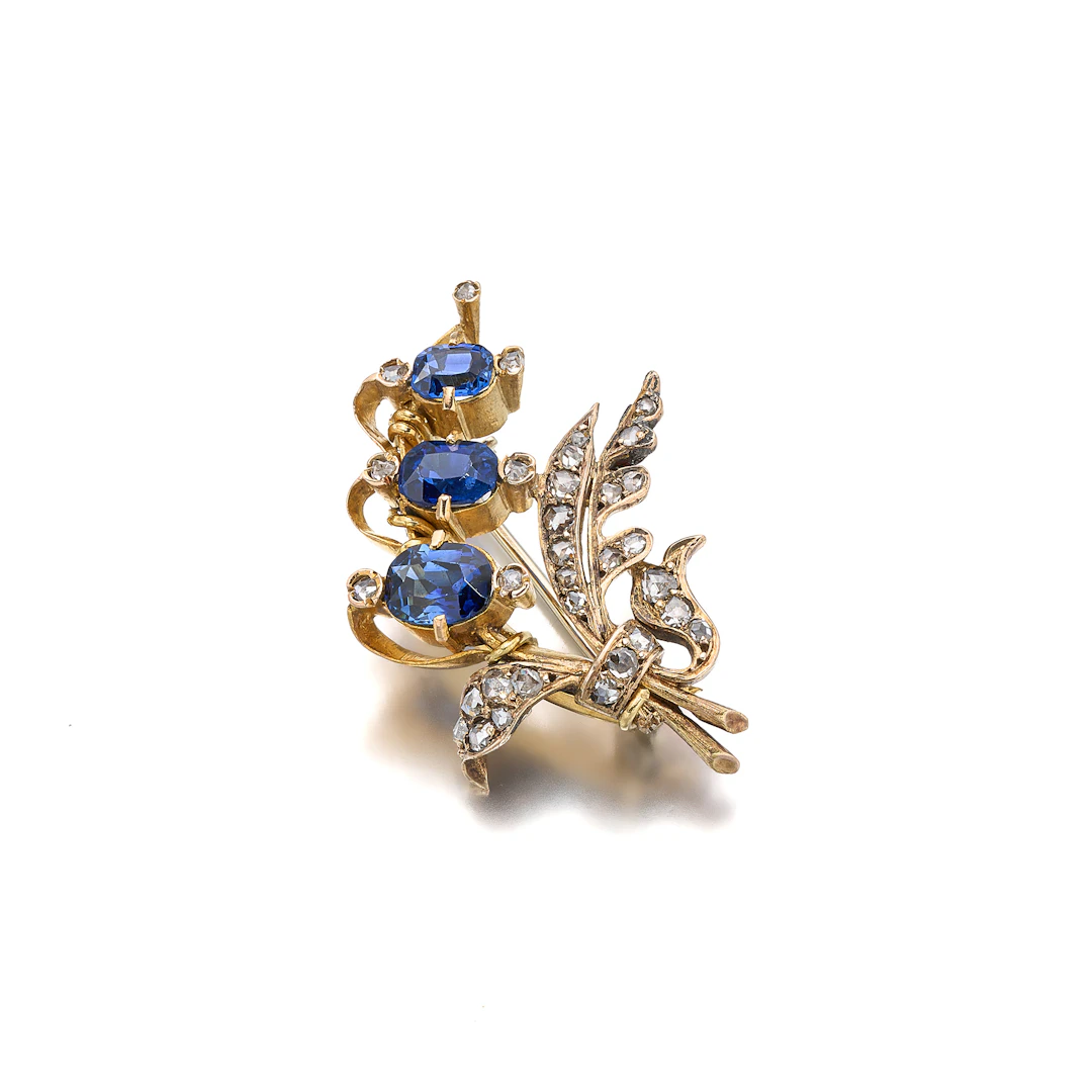 A Sapphire, Diamond and Gold Brooch