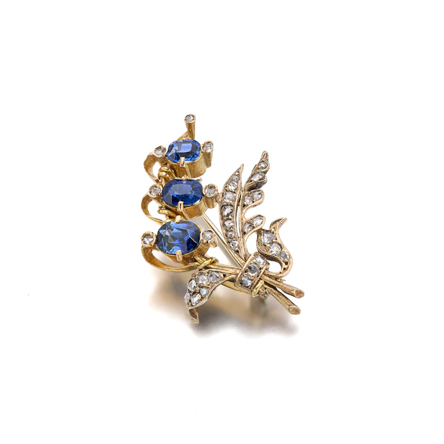 A Sapphire, Diamond and Gold Brooch