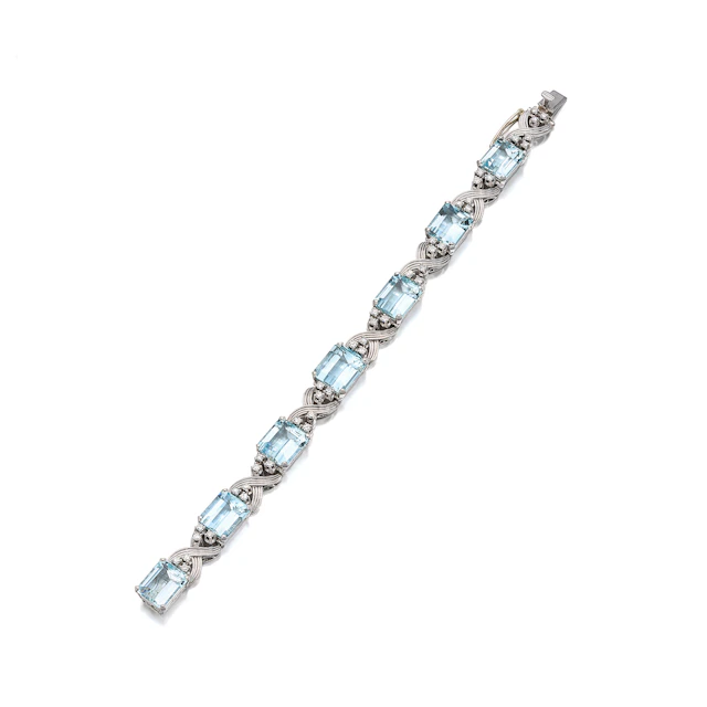An Aquamarine, Diamond and Platinum Bracelet