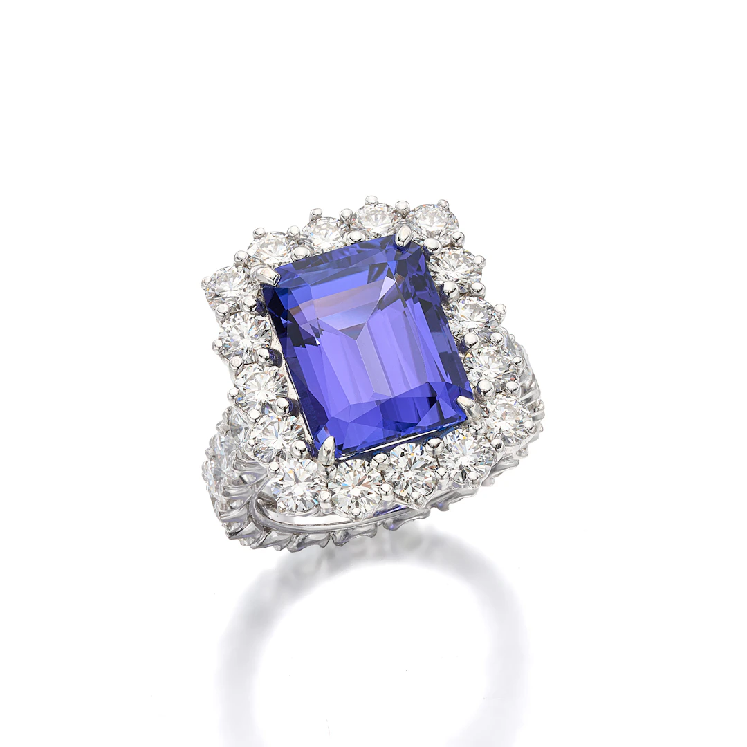 A Tanzanite, Diamond and White Gold Ring