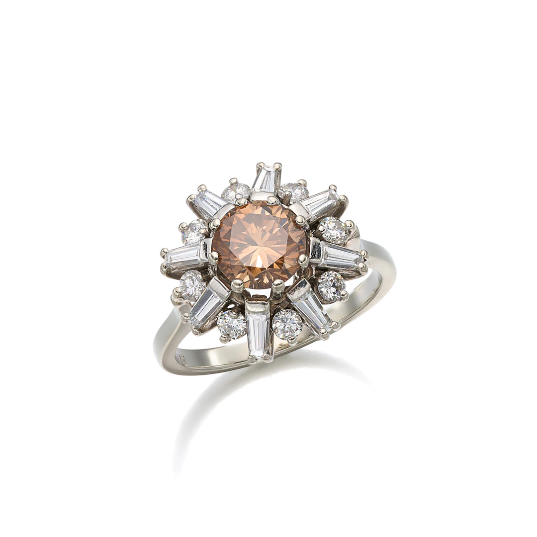 A Coloured Diamond and White Gold Ring