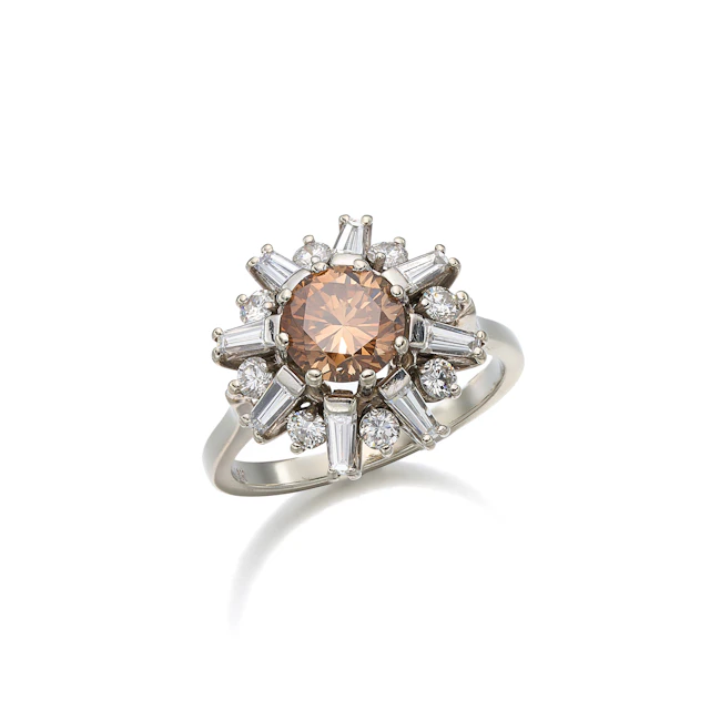 A Coloured Diamond and White Gold Ring