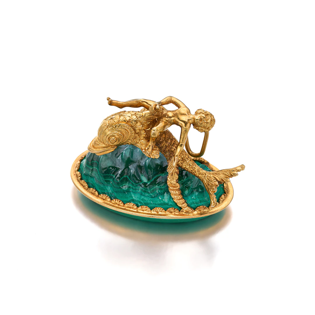 A Malachite and Gold Figural Objet d'Art