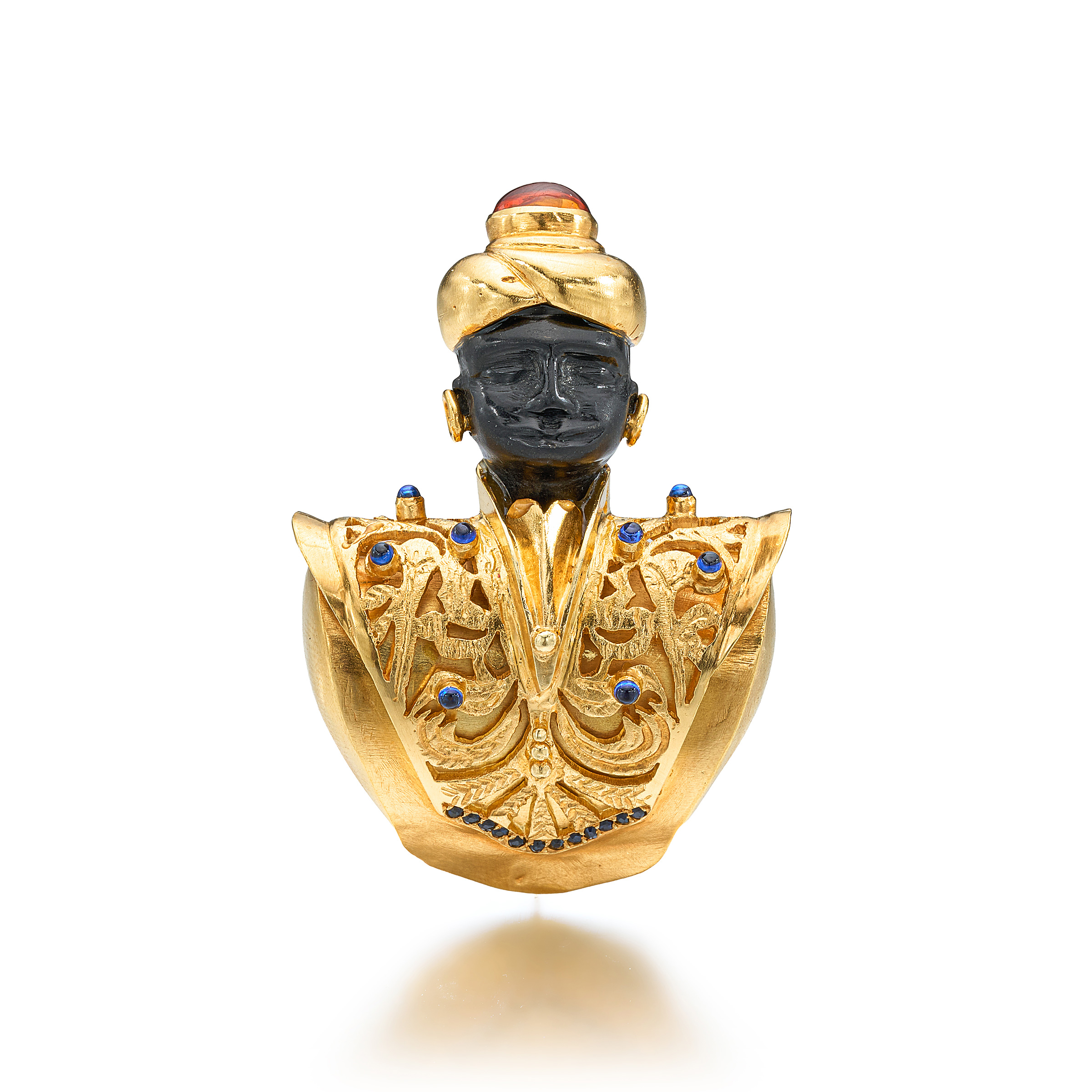 An Obsidian, Citrine, Sapphire, Synthetic Spinel and Gold Blackamoor
