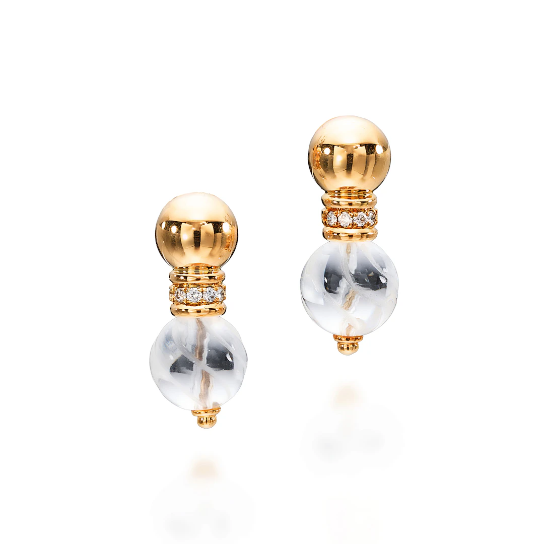 A Pair of Rock Crystal, Diamond and Gold Ear Clips, Boucheron