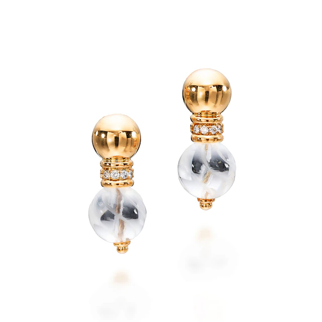 A Pair of Rock Crystal, Diamond and Gold Ear Clips, Boucheron