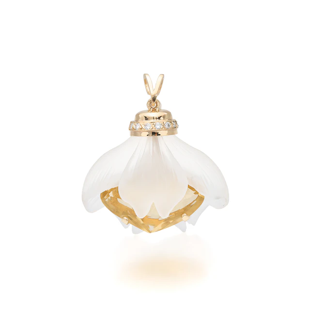 A Rock Crystal, Citrine, Diamond and Gold Pendant, Birks