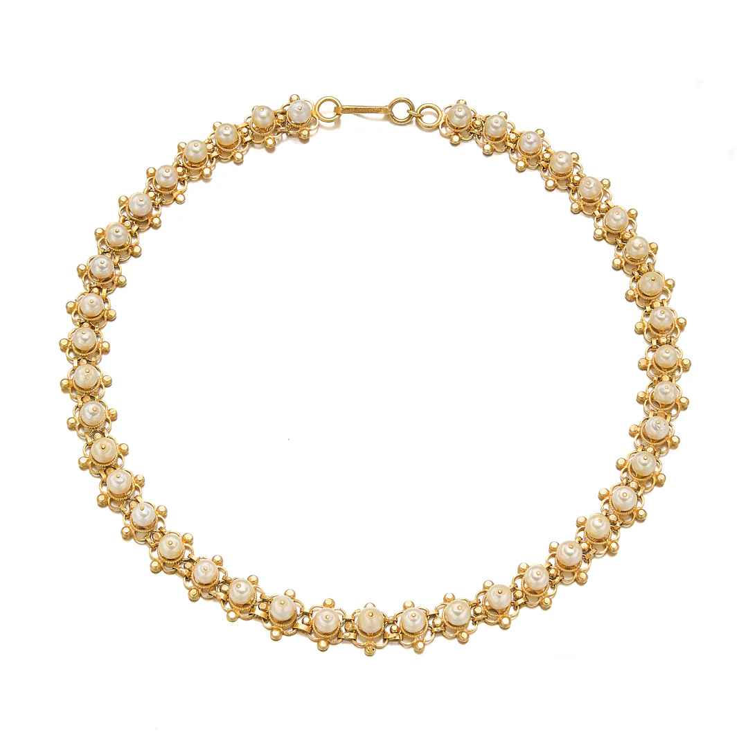 A Cultured Pearl and Gold Necklace