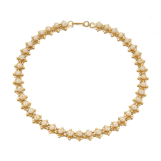 A Cultured Pearl and Gold Necklace