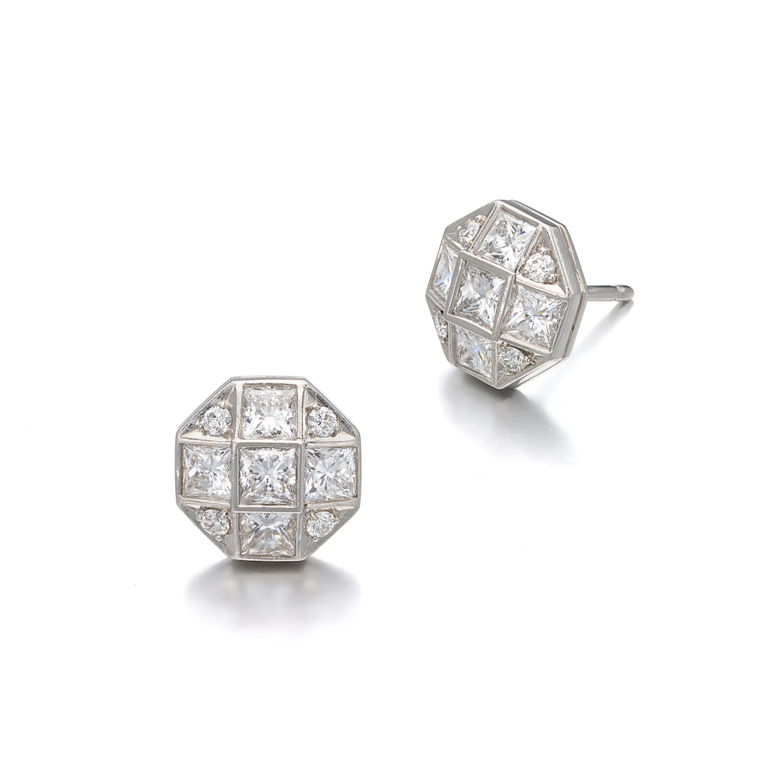 A Pair of Diamond and Platinum Ear Studs, Tiffany & Co.