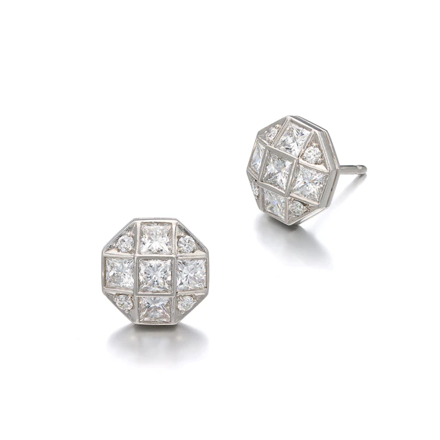 A Pair of Diamond and Platinum Ear Studs, Tiffany & Co.