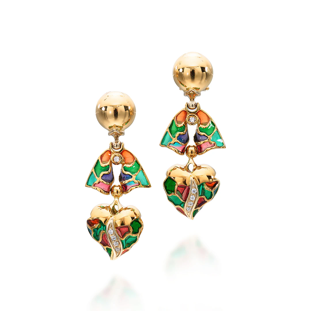 A Pair of Enamel and Gold Ear Pendants