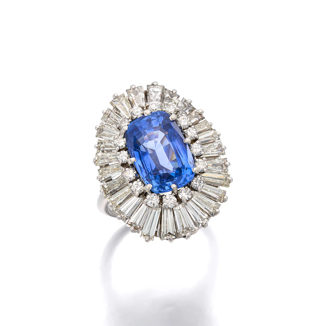 A Sapphire, Diamond and White Gold Ballerina Ring