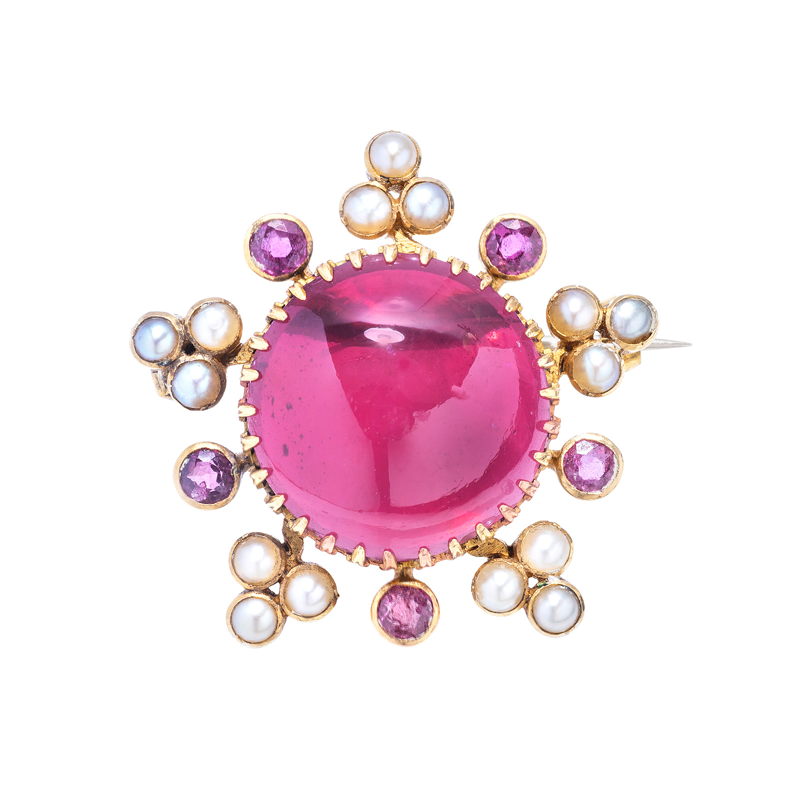 No Reserve | Antique Garnet, Split-Pearl, Sapphire and Gold Brooch