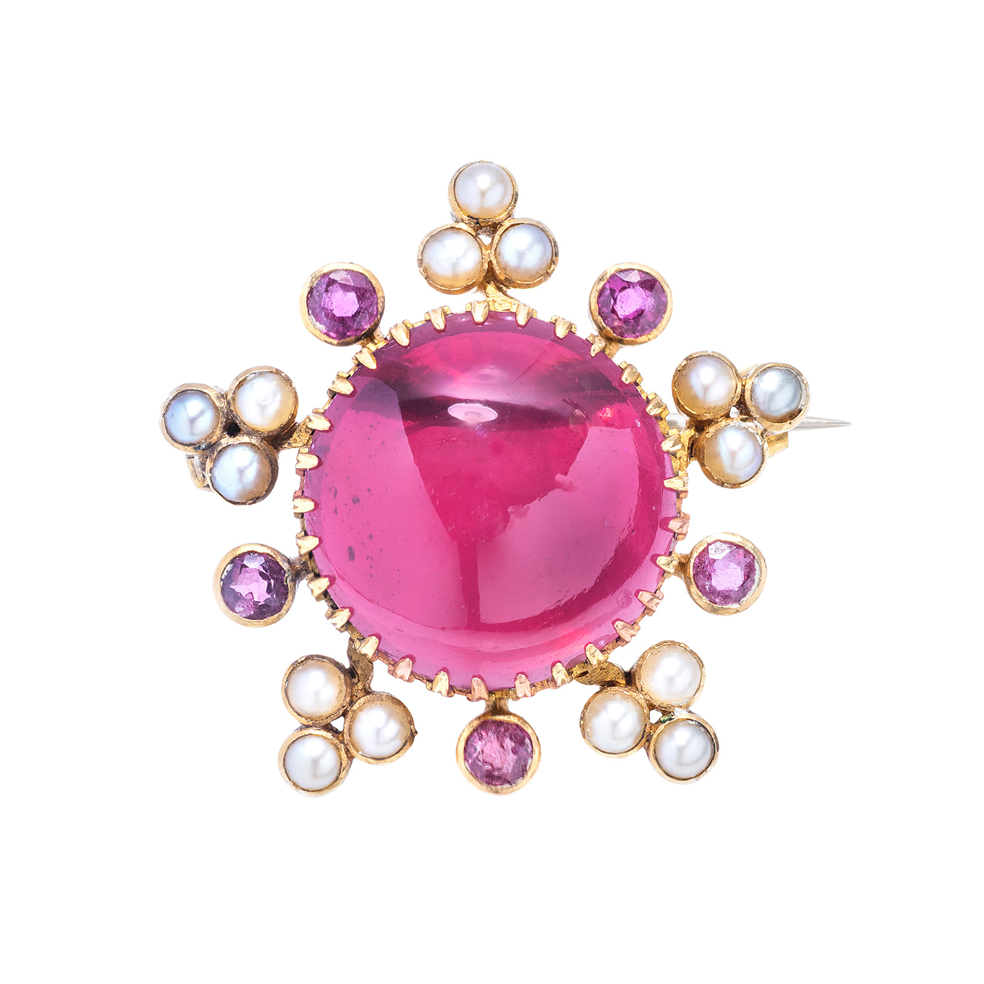 No Reserve | Antique Garnet, Split-Pearl, Sapphire and Gold Brooch