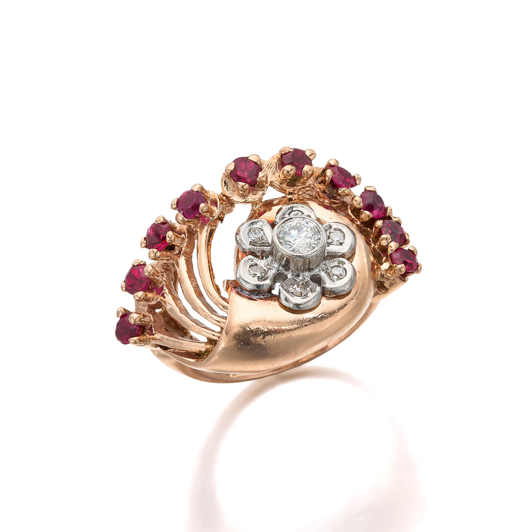 A Retro Diamond and Two-Tone Gold Ring, circa 1940