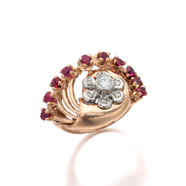 A Retro Diamond and Two-Tone Gold Ring, circa 1940