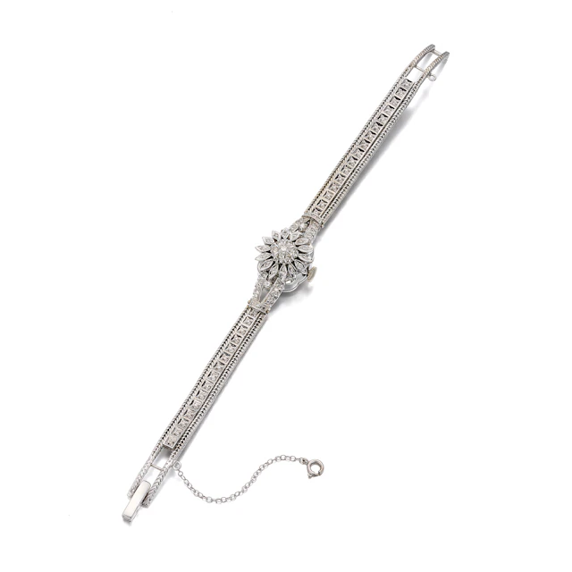 A Lady's Diamond and White Gold Bracelet Watch