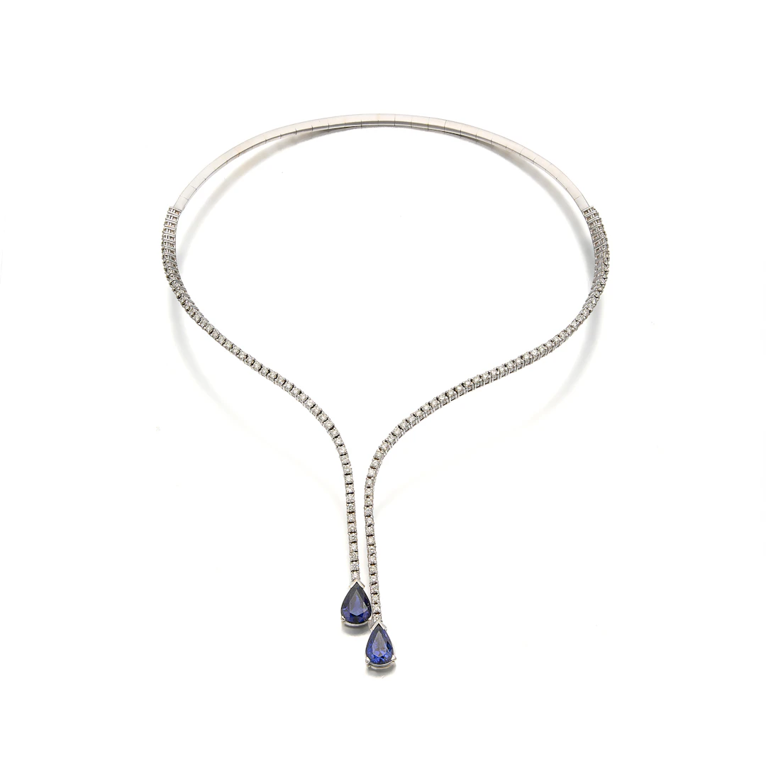 A Sapphire, Diamond and White Gold Necklace