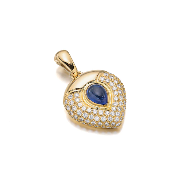 A Sapphire, Diamond and Gold Pendant/Enhancer