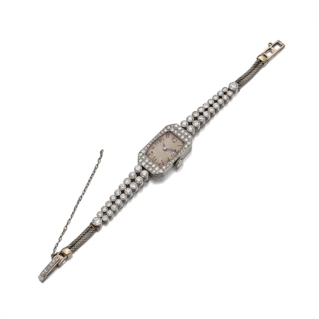 A Lady's Art Deco Diamond and Platinum Wristwatch