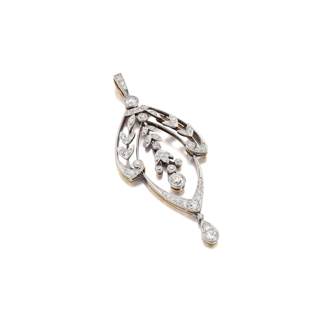 An Art Nouveau Diamond, Platinum and Gold Pendant, circa 1910