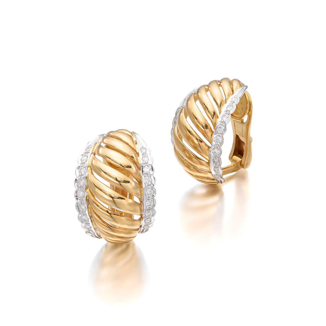 A Pair of Diamond and Gold Ear Clips, Ilias Lalaounis