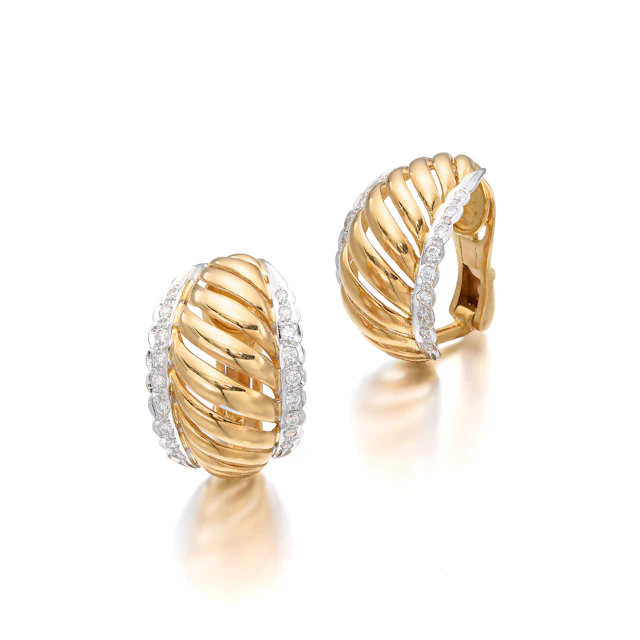 A Pair of Diamond and Gold Ear Clips, Ilias Lalaounis