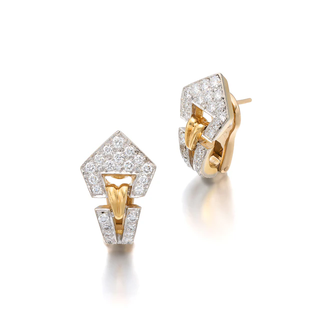 A Pair of Diamond and Gold Ear Clips, Kutchinsky, circa 1978