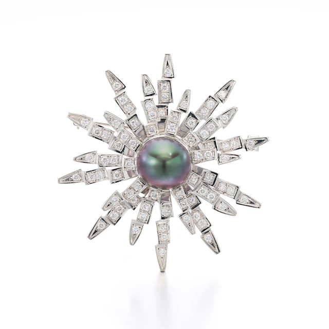 A South Sea Cultured Pearl, Diamond and White Gold Brooch