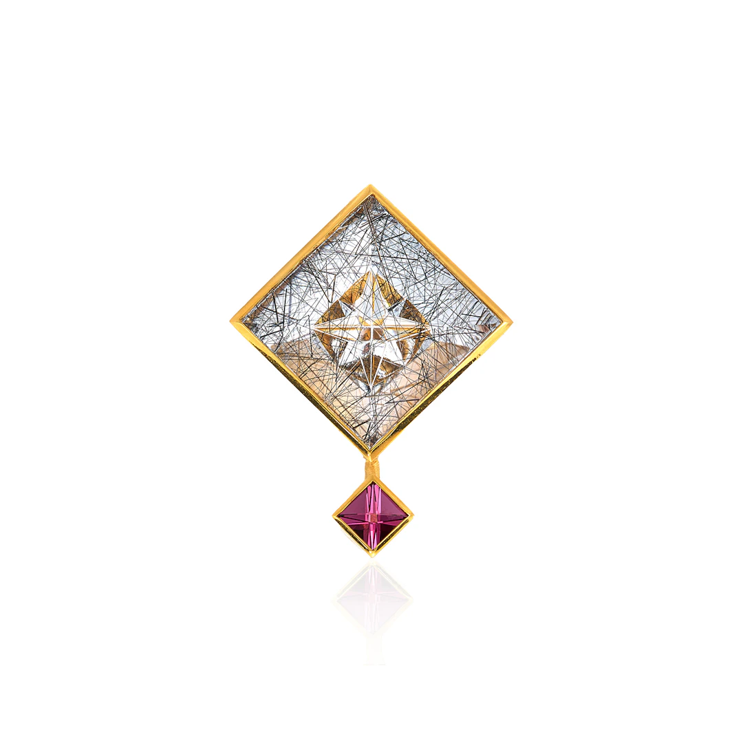 A Quartz, Tourmaline and Gold Pendant, by Munsteiner