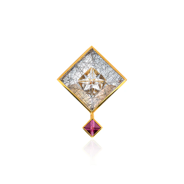 A Quartz, Tourmaline and Gold Pendant, by Munsteiner