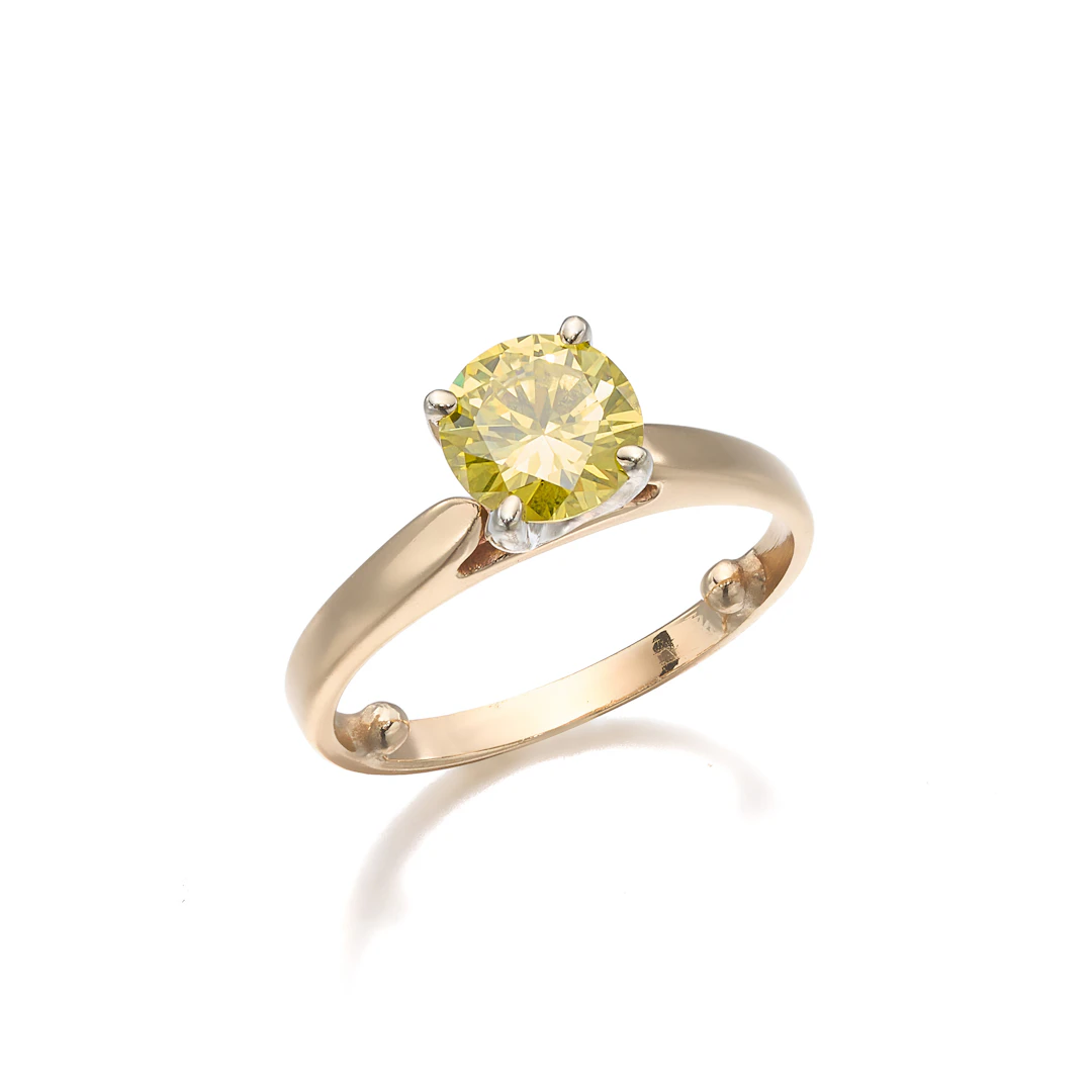 A Coloured Diamond Solitaire and Gold Ring