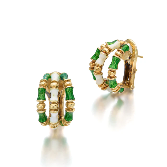 A Pair of Enamel and Gold Ear Clips, Tiffany & Co.