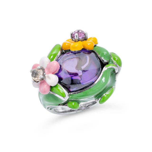 Enamel, Gem-Set, Cubic Zirconia, and Sterling Silver Ring