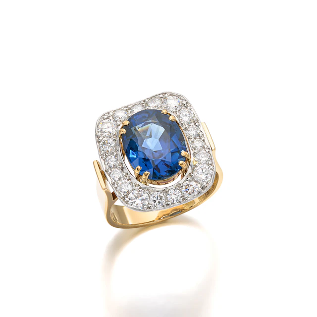 A Sapphire, Diamond, Platinum and Gold Ring, Cavelti, circa 1984