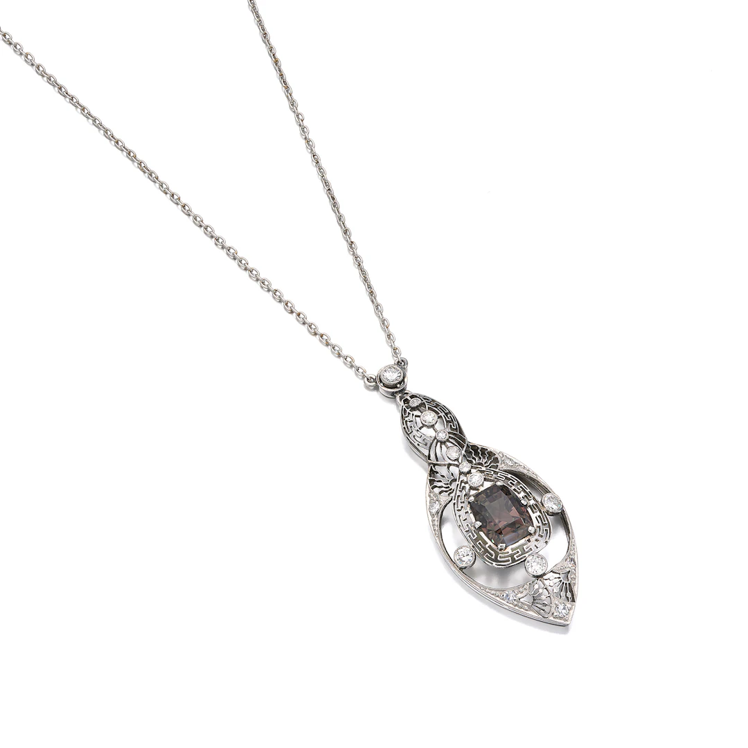 An Alexandrite, Diamond and Platinum Pendant Necklace