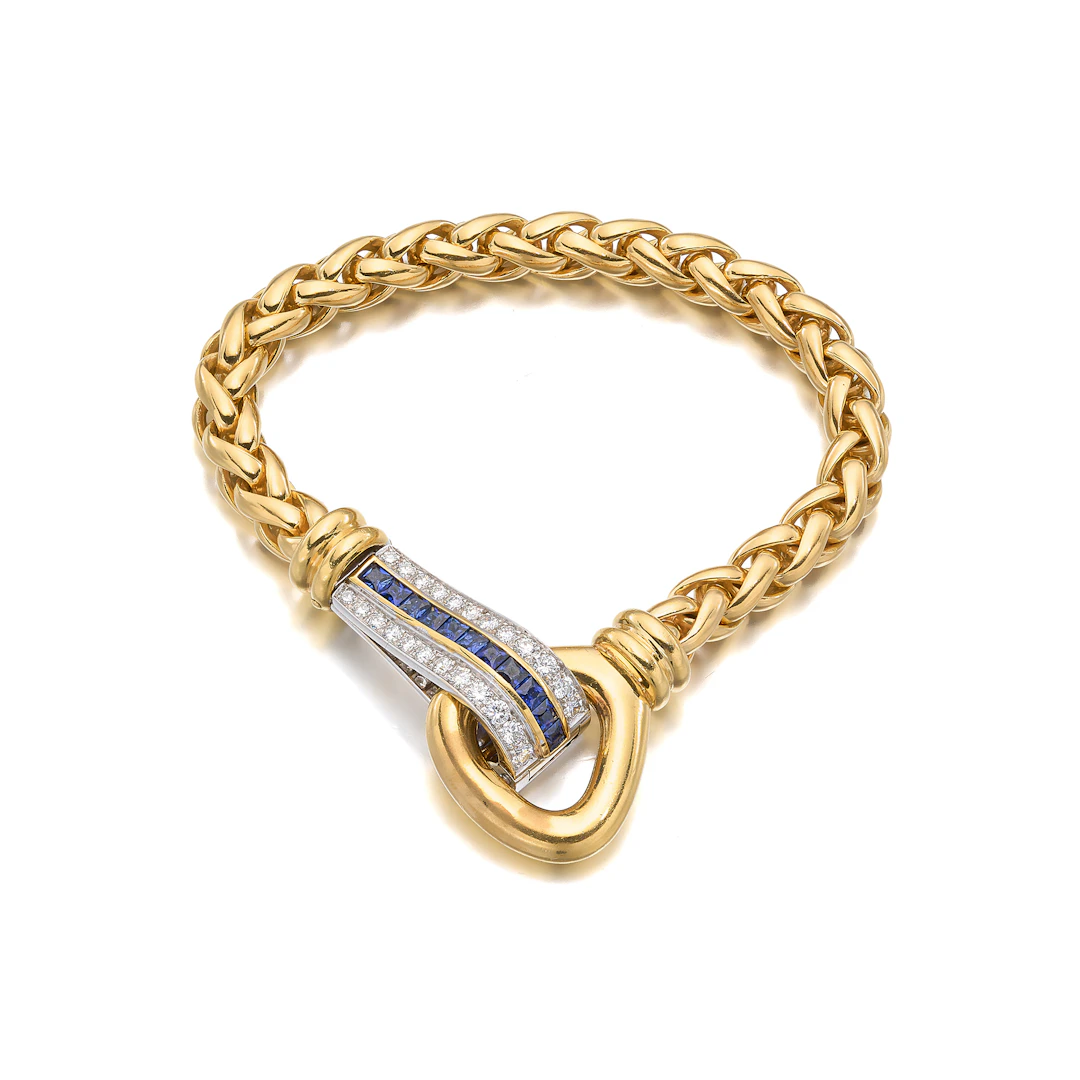 A Sapphire, Diamond and Two-Tone Gold Bracelet