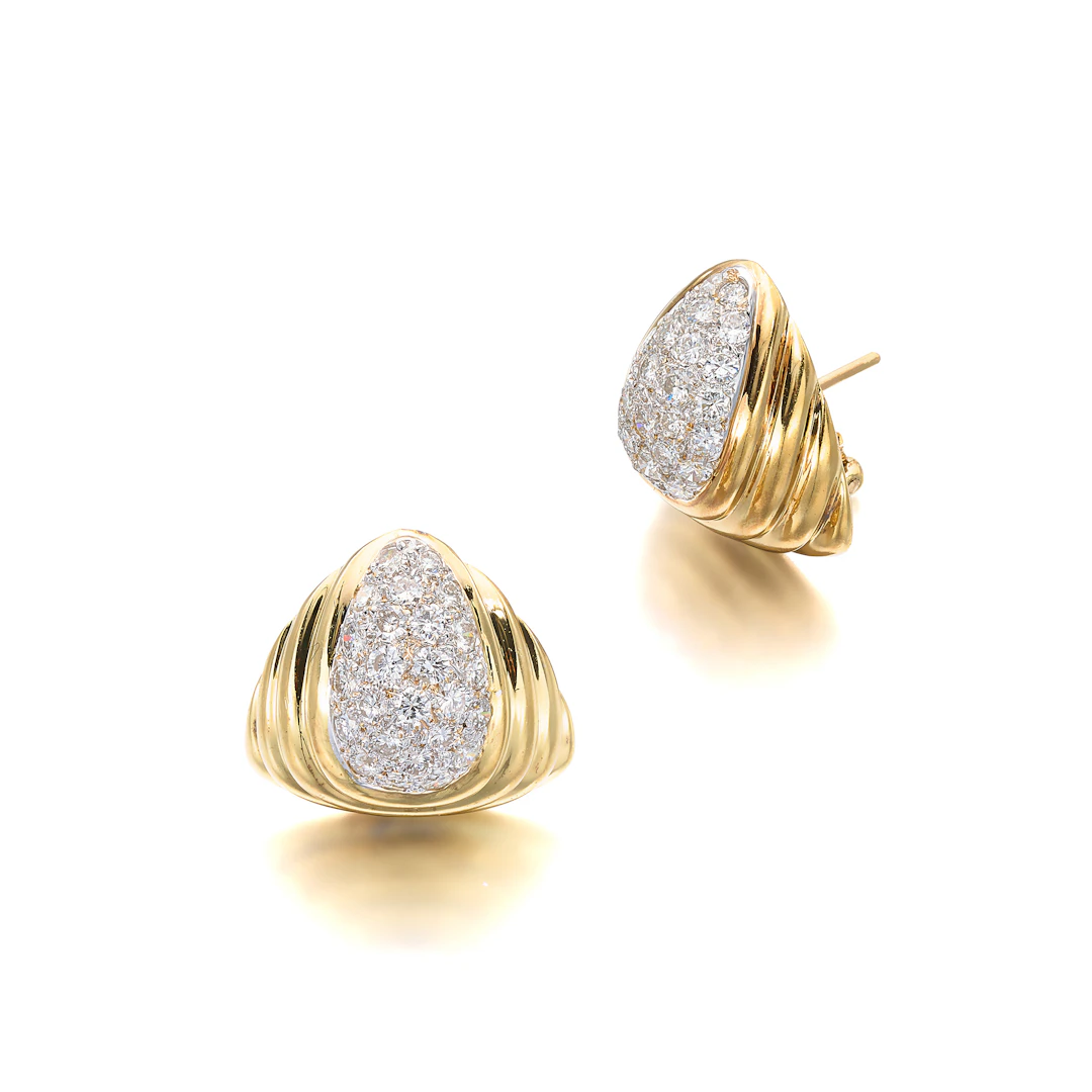 A Pair of Diamond and Gold Ear Clips