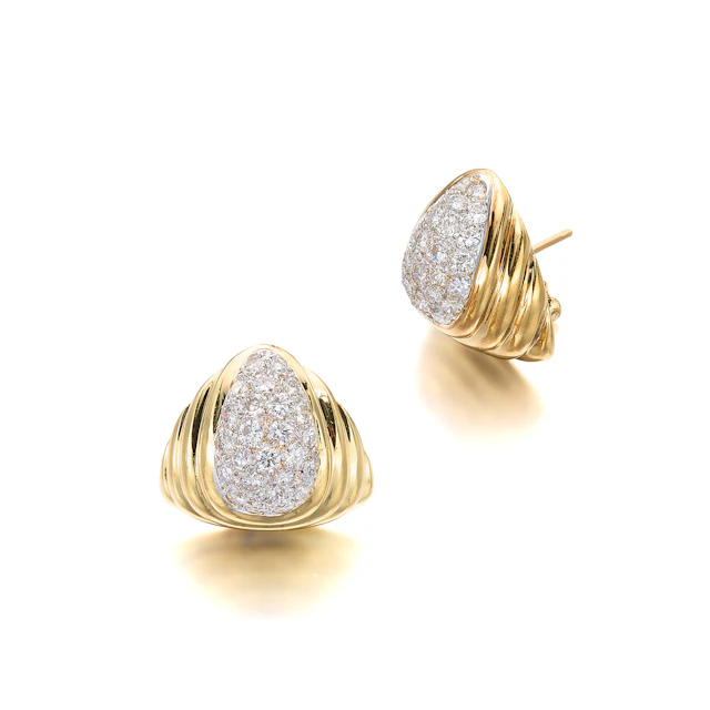 A Pair of Diamond and Gold Ear Clips