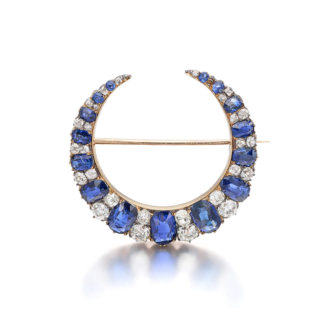 An Antique Sapphire, Diamond, Silver and Gold Brooch, circa 1880